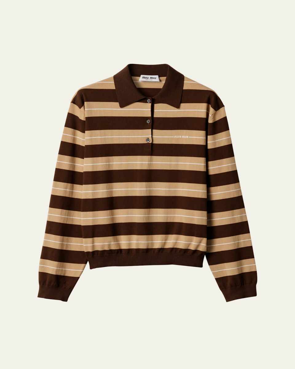 Striped Cotton Knit Long-Sleeve Polo
